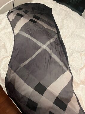 Burberry Black and Gray Sheer Check Silk Scarf